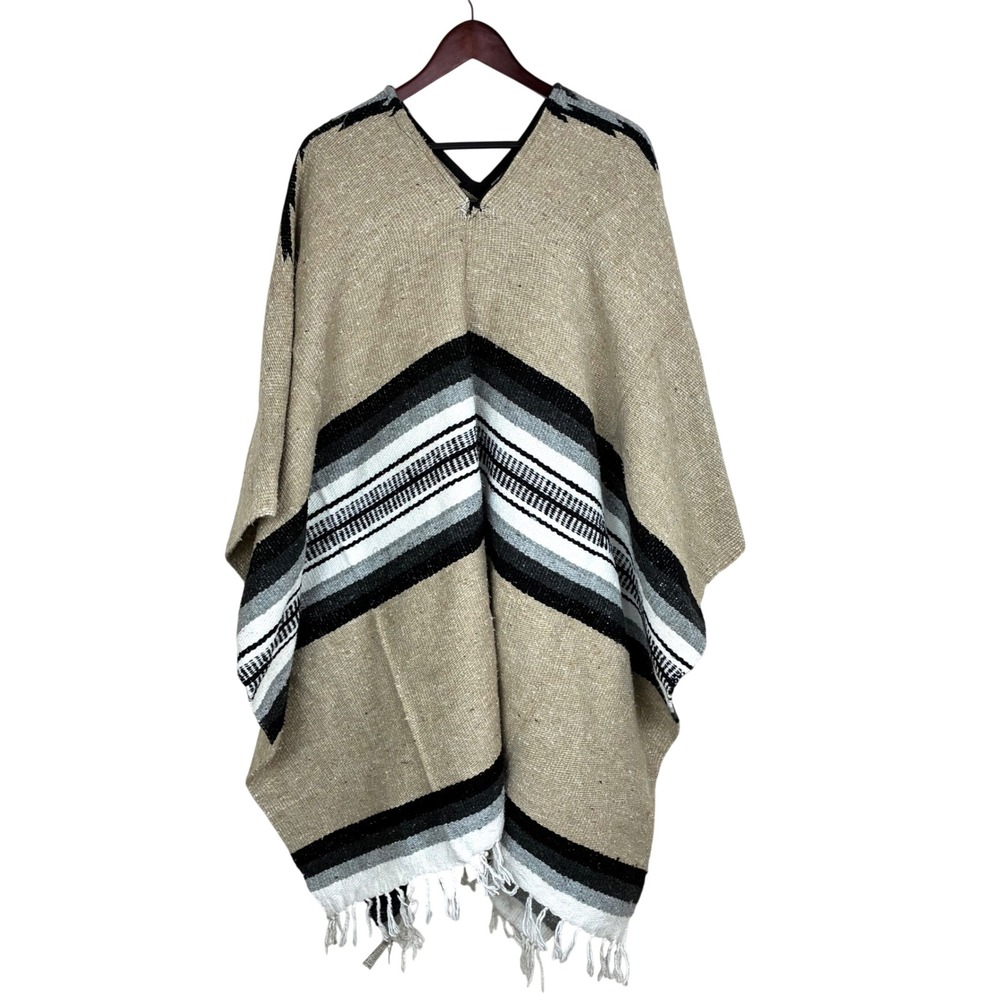 Mexican Poncho OS Heavy Western Ranch Boho Woven Southwestern Fringe Festival